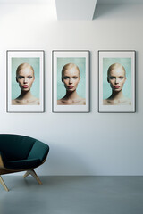 Plain wall with three canvas on the wall, ideal for mock ups