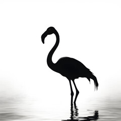 Black silhouette of flamingo on transparent background