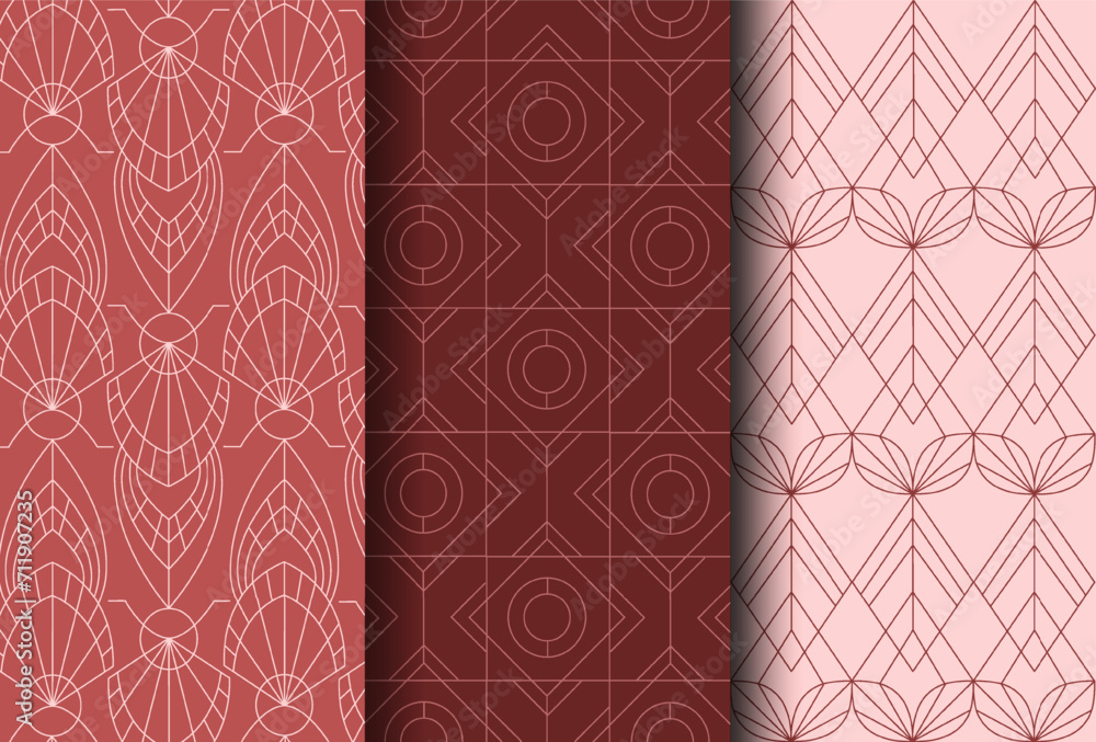 Canvas Prints decorative minimalistic patterns set. brown, red and pink backgrounds with geometrical seamless patt