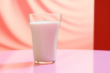 Organic fresh milk in a white glass cup with a pink background. Promotion style graphic art. Generative AI