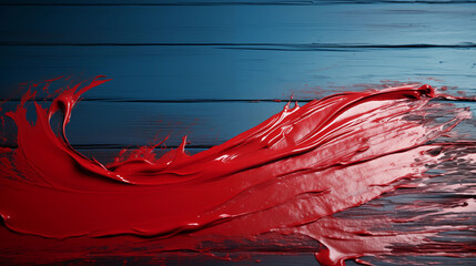 Red paint splash on a blue background