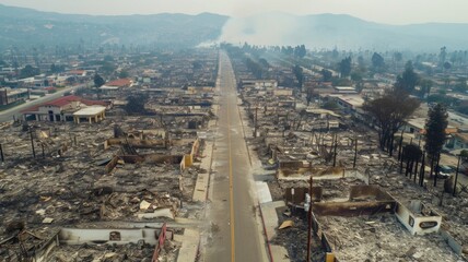 fire damage to buildings, roads and urban infrastructure, natural disasters and devastation after wars