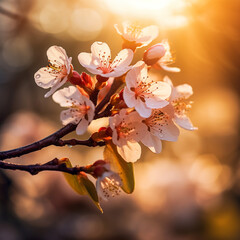 Almond flowers at sunset