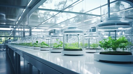 algae research in white laboratory. biology research. Generative AI - obrazy, fototapety, plakaty