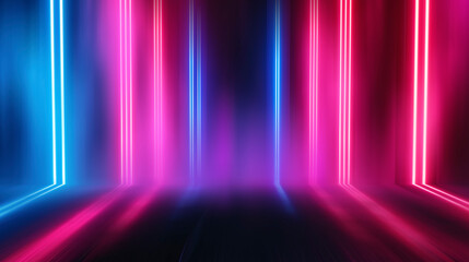 Ultraviolet abstract light. Diode strip, light line. Purple and pink gradient. Modern background, neon light. Empty stage, spotlights, neon. Abstract light. 3D illustration