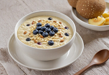 Detail shot of millet porridge in a bowl