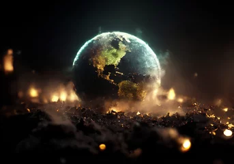 Crédence de cuisine en verre imprimé Pleine Lune arbre dramatic illustration about destruction of planet earth