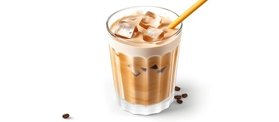 Iced coffee in a glass on a white background. 3d rendering