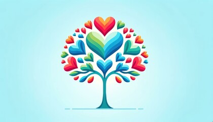 Colorful Heart Tree Illustration, Love and Nature Concept
