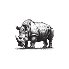 Hand Drawn Black & White Illustration of a Rhinocero