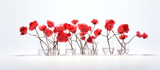 Red poppies in glass vase isolated on white background