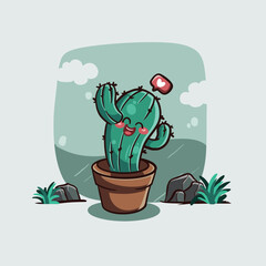 Cute cactus in pot with cartoon style