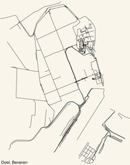 Detailed hand-drawn navigational urban street roads map of the DOEL SECTION of the Belgian municipality of BEVEREN, Belgium with vivid road lines and name tag on solid background