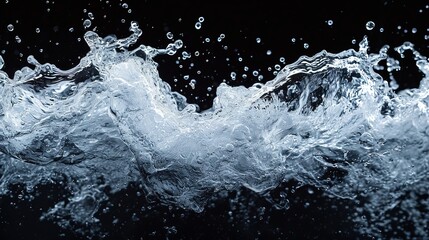 Ultra-realistic depiction of water colliding dynamically in mid-air, capturing the beauty of liquid motion, set against a striking black background.