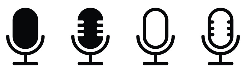 Set of line Microphone icons. Different variant podcast microphone. Karaoke mic web and mobile app icon. Voice, recording Studio Symbol collection. Logo template for many purpose. Vector illustration