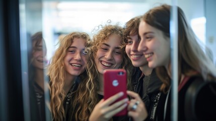 Obraz premium Selfie Smiles: Students Capturing the Moment