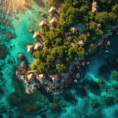 Naklejka na ściany i meble Island's Embrace: Aerial View of a Tropical Paradise