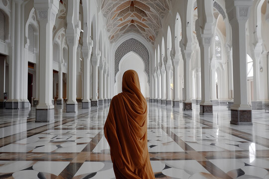 Young Muslim Woman in a Majestic Mosque Created With Generative AI Technology