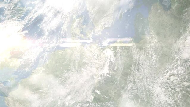 Zoom in from space and focus on Neustrelitz, Germany. 3D Animation. Background for travel intro. Elements of this image furnished by NASA.