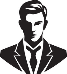 Suave Silhouette Badge Stylish Male Face Vector Design with Smooth Lines 