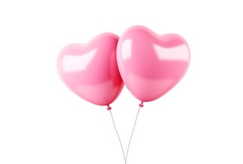 Two pink heart shaped balloons on white background. Pink heart balloons. Generative AI
