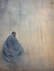 A Solitary Zen Buddhist Monk in Contemplation - obrazy, fototapety, plakaty