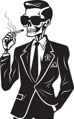 Stylish Smoke Break Badge Vector Design for Gentleman Skeleton Icon with Classic Appeal 