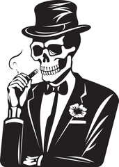 Cigar Lounge Badge Smoking Skeleton Vector Logo for Vintage Charm 