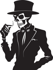 Stylish Smoke Break Badge Vector Design for Gentleman Skeleton Icon with Classic Appeal 