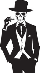Refined Relic Insignia Smoking Gentleman Skeleton Vector Logo for Vintage Vibes 