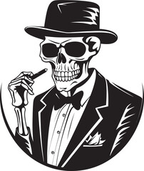 Smoking Specter Crest Vector Design for Gentleman Skeleton Icon with Elegance 