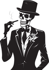 Stylish Smoke Break Badge Vector Design for Gentleman Skeleton Icon with Classic Appeal 