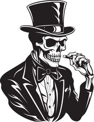 Refined Relic Insignia Smoking Gentleman Skeleton Vector Logo for Vintage Vibes 