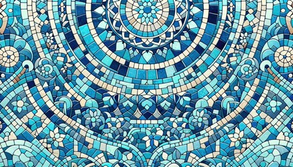 Intricate Blue Mosaic Tile Pattern, Artistic Background