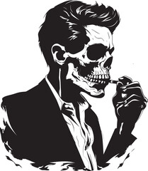Suave Smoking Badge Stylish Gentleman Skeleton Icon in Vector Design 