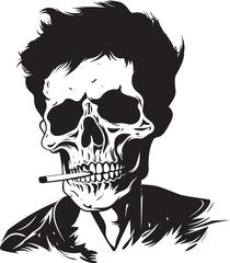 Refined Ritual Badge Smoking Gentleman Skeleton Vector Logo for Classic Appeal 