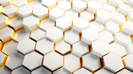 Abstract background with hexagons white hexagonal honeycomb background with golden edges