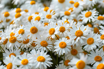 Obraz premium White Flowers with Yellow Centers, Chamomile Background