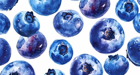 a painting of blueberries on a white background - obrazy, fototapety, plakaty