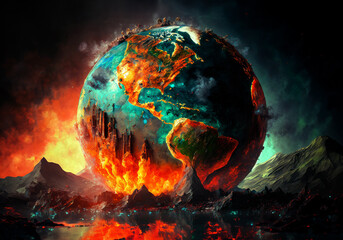 dramatic illustration about destruction of planet earth