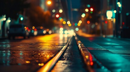 blurry city street at night - obrazy, fototapety, plakaty