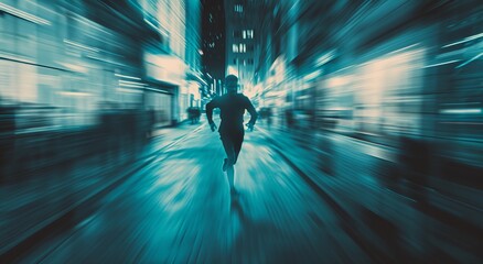 a man running through a tunnel of light