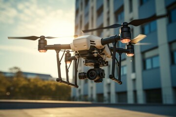 Drone equipped with surveillance camera. Generative AI
