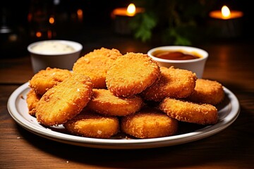 a plate of crispy chicken nuggets - innovative food items. Generative AI