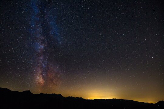 Starry sky with Milky Way, Rueschegg, Switzerland, Europe
