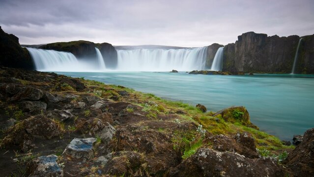Godafoss in the morning, Waterfall of the Gods, Northern Iceland, Iceland, Europe