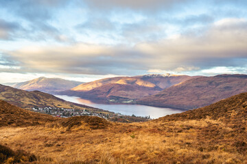 Panoramic view from Fort William, From the summit of Cowhill. Scotland.