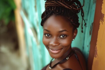 Fototapeta na wymiar Protrait of Beautiful smile happy young African woman. 