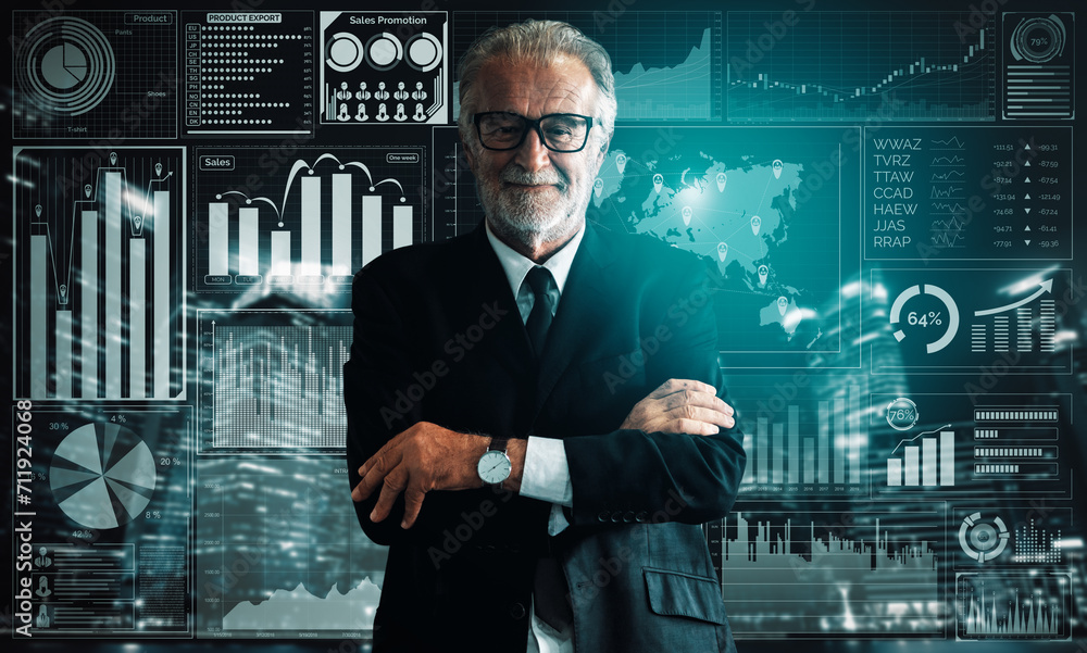 Poster data analysis for business and finance concept. interface showing future computer technology of prof