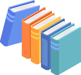 Fototapeta premium Stacked colorful books in isometric style. Education and reading concept. Library or bookshop design vector illustration.